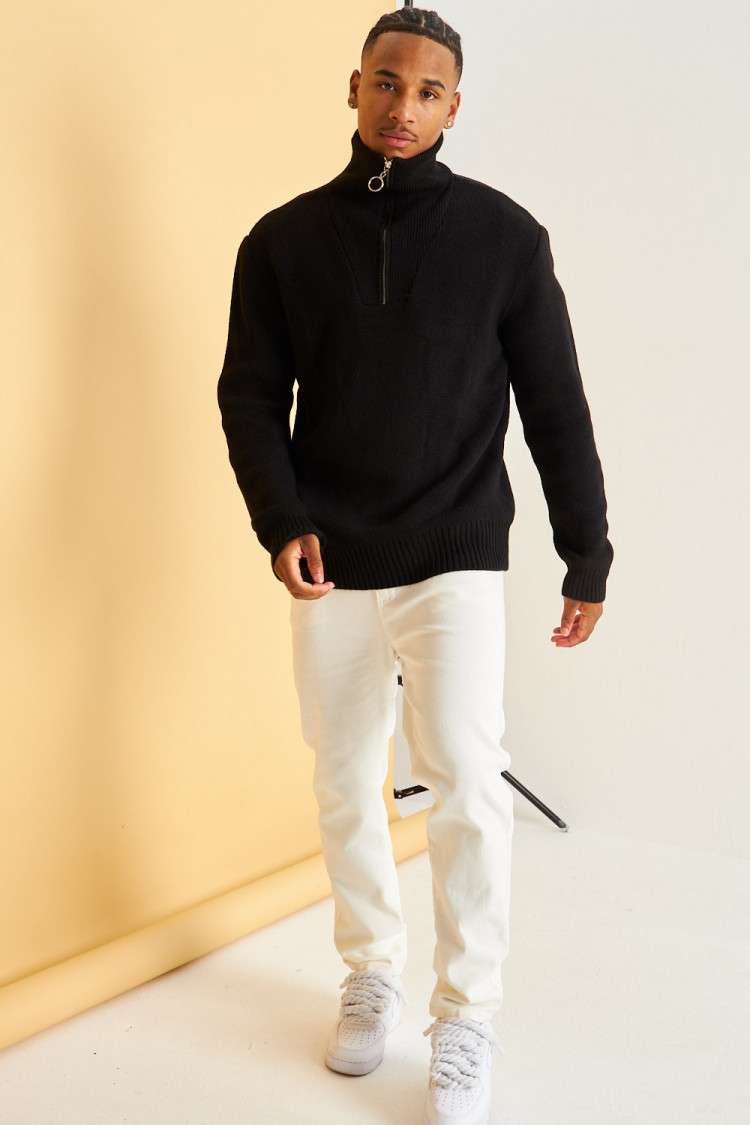 Pull noir col montant zippé