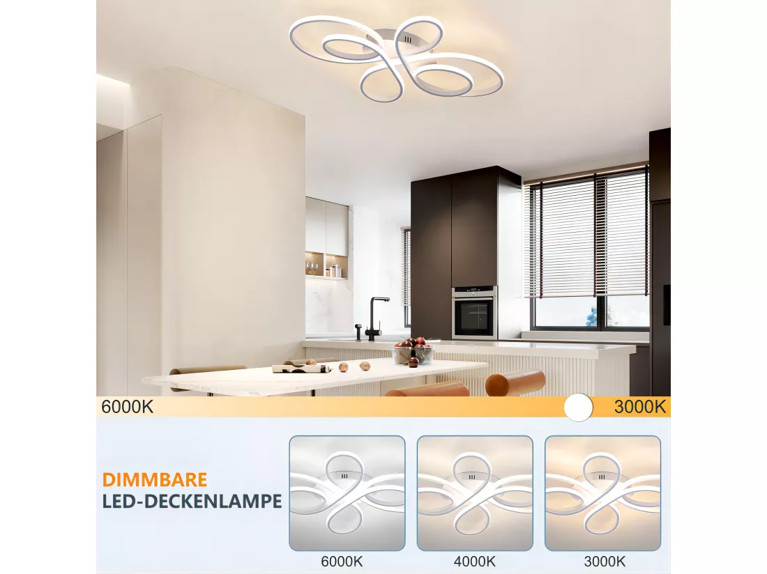 NETTLIFE Plafonnier LED Dimmable 66cm Moderne Blanc 65W Lampe de Chambre avec Télécommande Grand pour Salon Salle à Manger Bureau Étude
