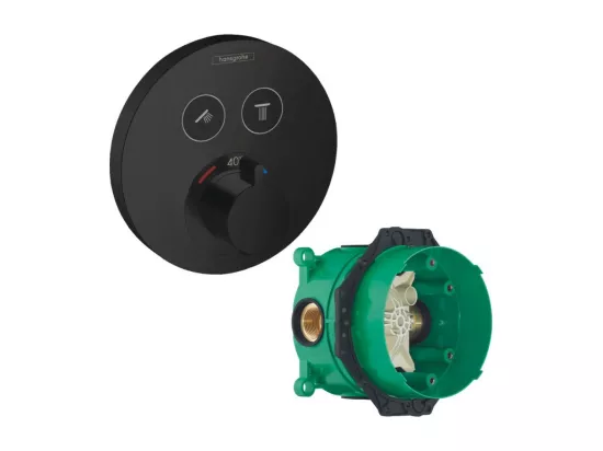 HANSGROHE Facade pour mitigeur thermostatique encastré ShowerSelect S avec 2 fonctions noir mat avec Corps encastré
