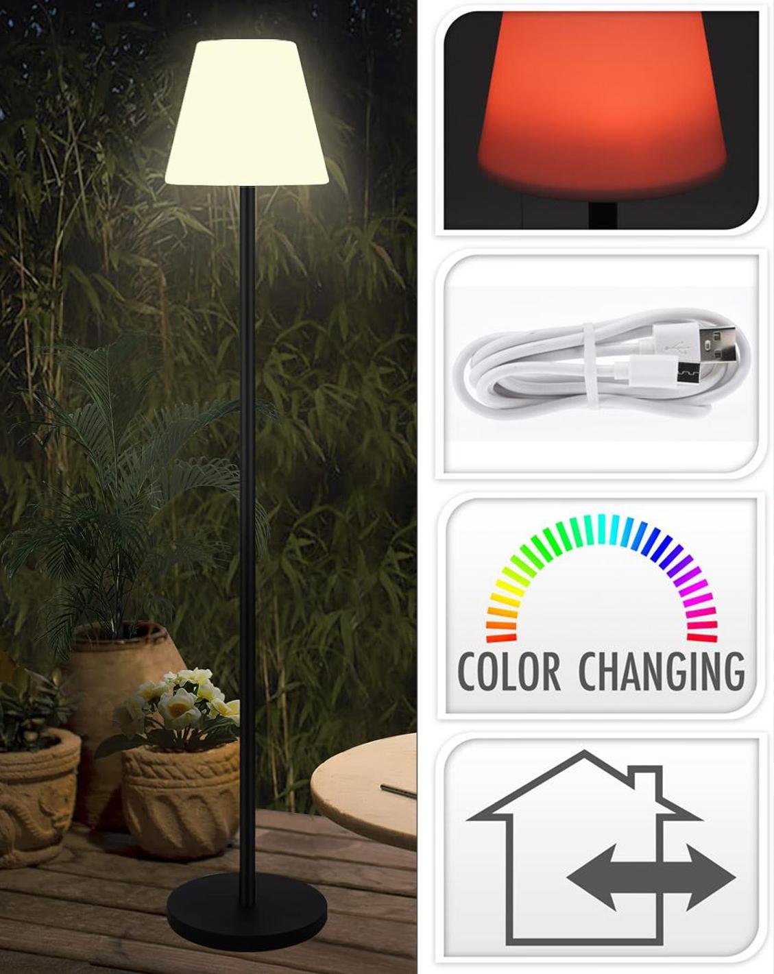 LAMPADAIRE EXTERIEUR H.106CM USB RECHARGEABLE PIED NOIR MAT
