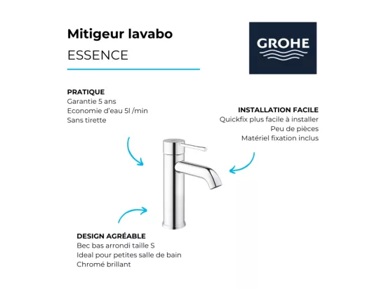 Lot de 2 mitigeurs lavabo GROHE Essence AquaGuide S sans vidage