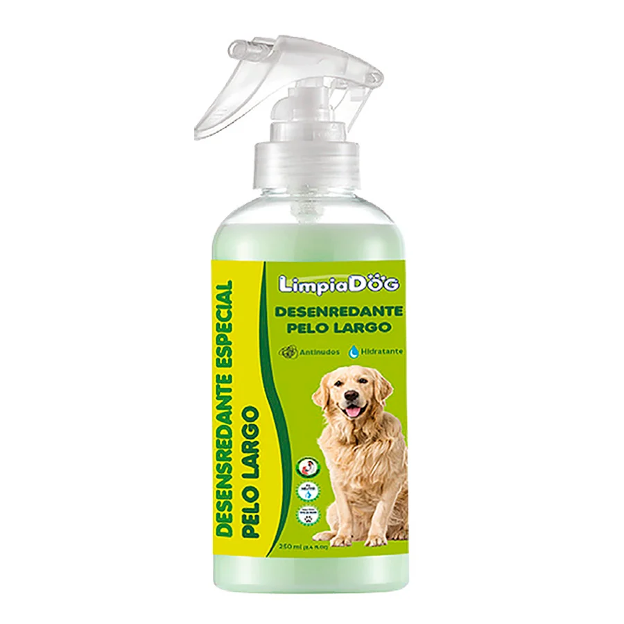 Spray desembaraçante natural Limpiadog 500ml, amaciante e condicionador para cães e gatos - Ajuda a eliminar nós - Adequado para todos os tipos de pelagem e todas as raças.