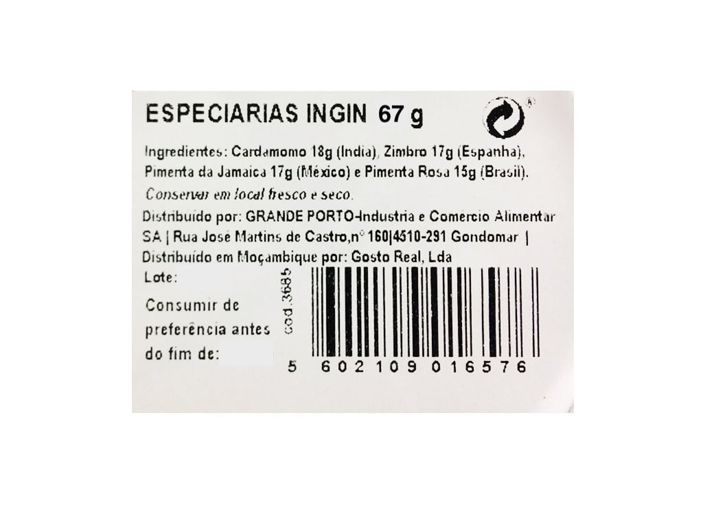 ESPECIARIAS INGIN CARDAMOMO ZIMBRO PIM JAM 67G
