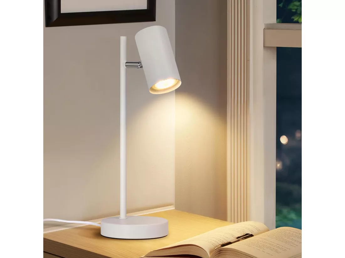 NETTLIFE lampe de chevet chambre lampe de table blanc pivotant 350° GU10 métal bureau