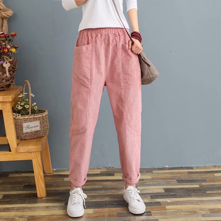 Angel Love - Elastische tailleband met effen corduroy harembroek