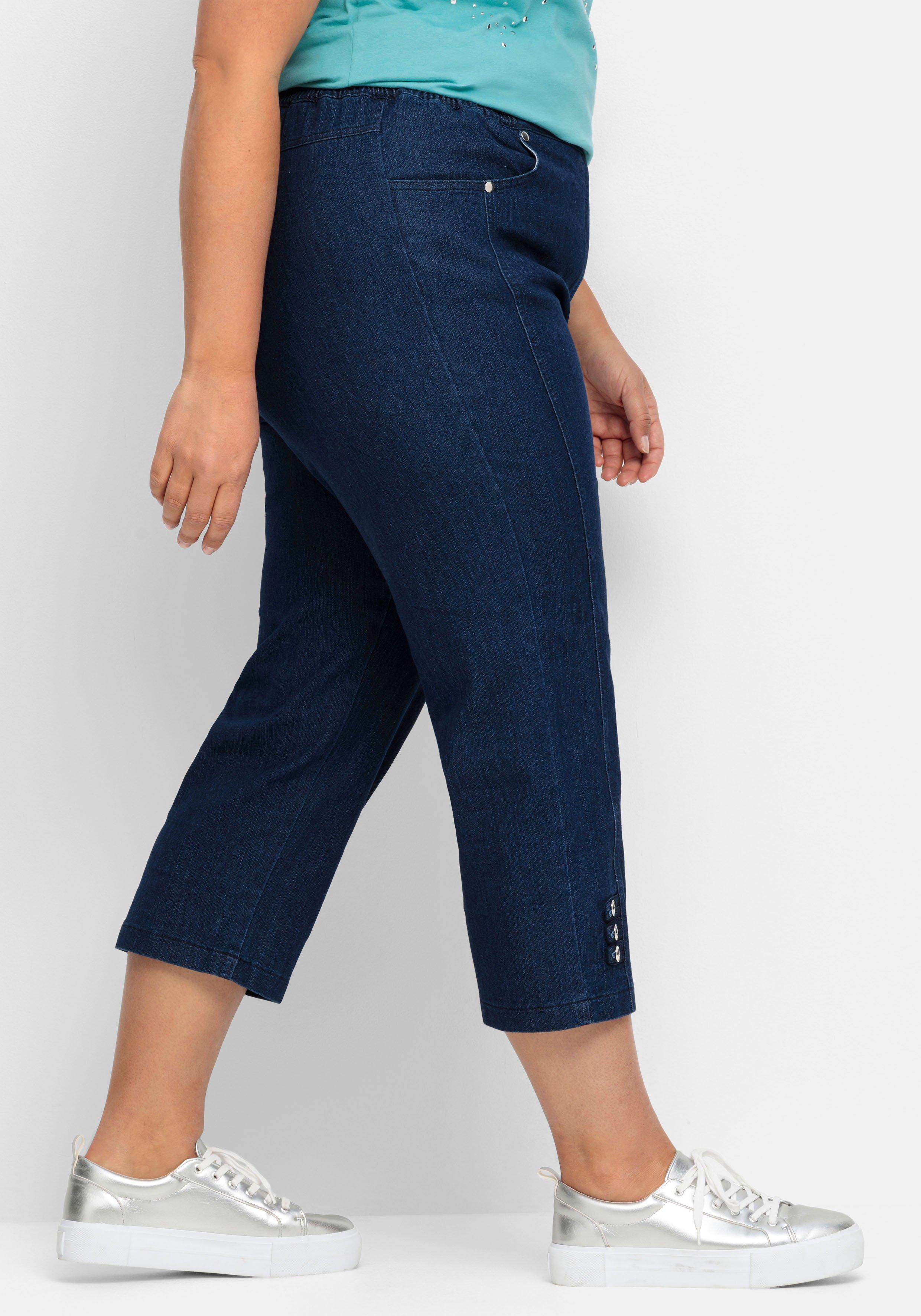 7/8-Jeans mit Zierknöpfen am Saum