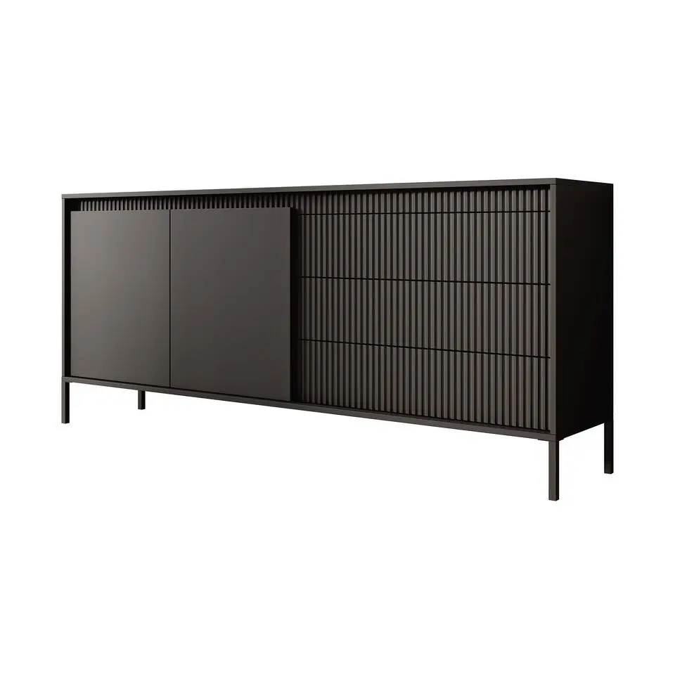 Meubella - Dressoir Saran - Mat zwart - 187 cm