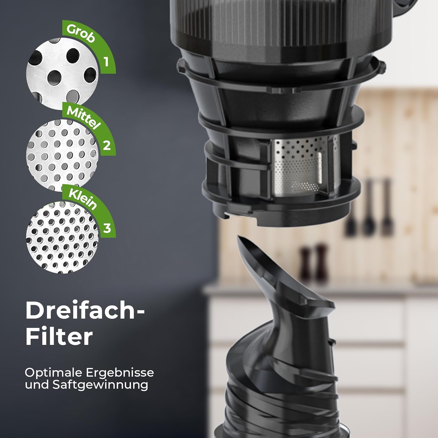 Balter Entsafter Slow Juicer, Große 135MM Öffnung, 300 Watt, Entsafter für Gemüse und Obst, Früchte, Saftpresse, BPA Frei, leise