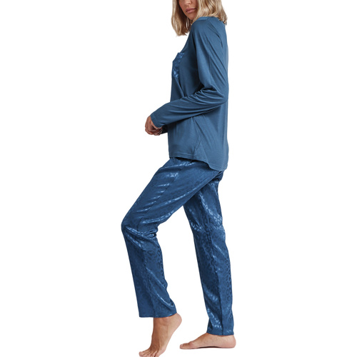 Admas - Pijama pantalón top manga larga Satin Leopard Azul