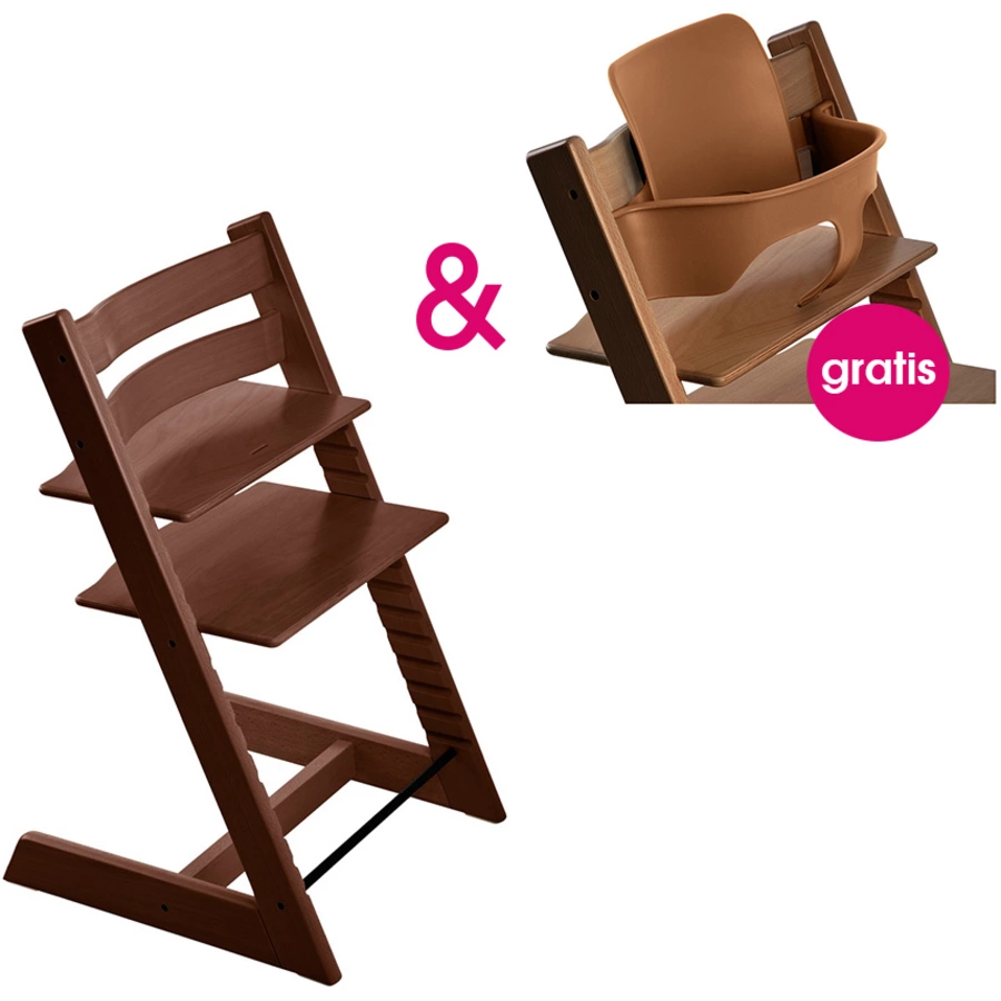 STOKKE® Tripp Trapp® Hochstuhl Buche walnussbraun + gratis Baby Set walnussbraun
