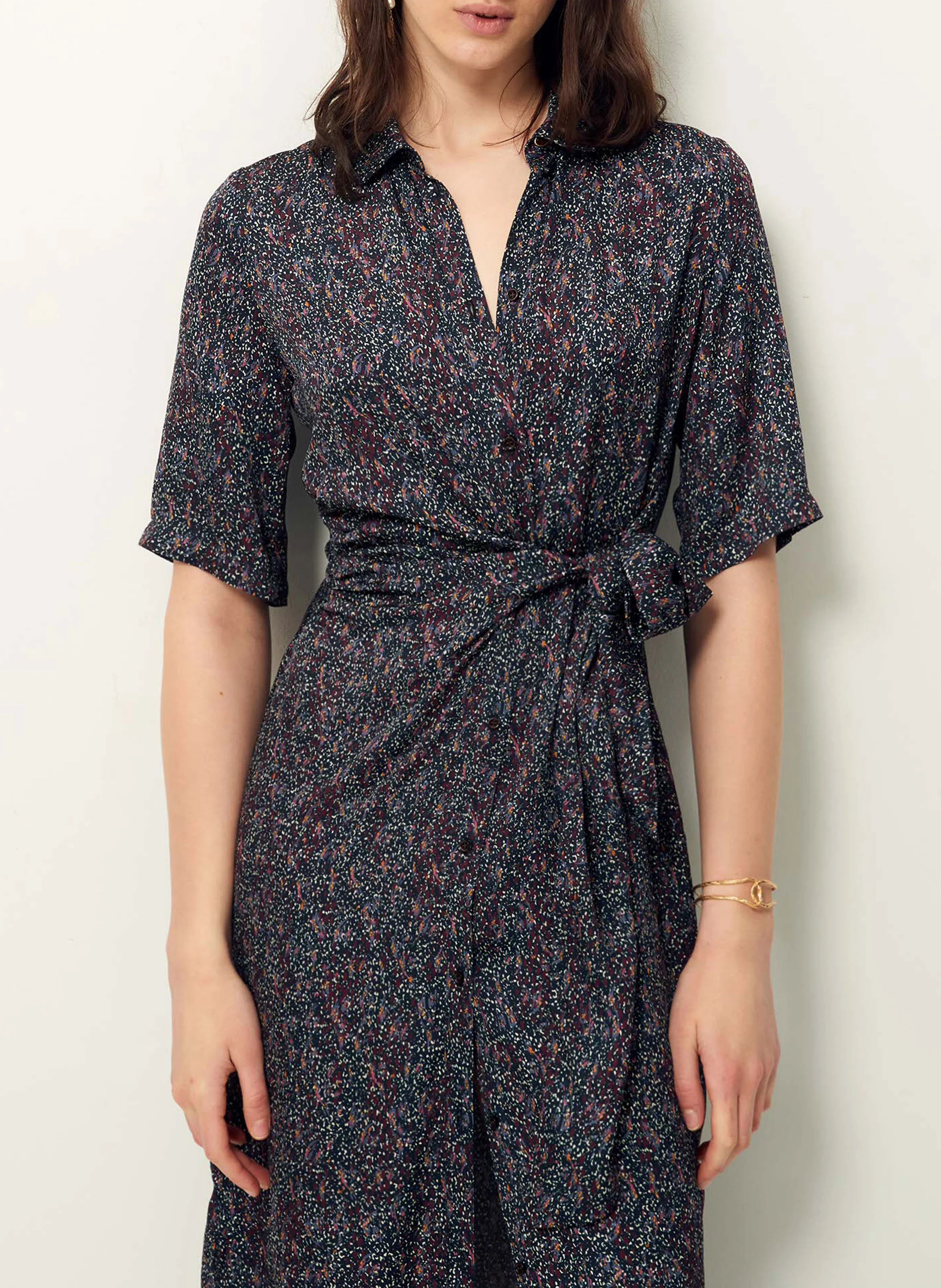 CHRISTI - Robe chemisier col classique imprimée | Bleu