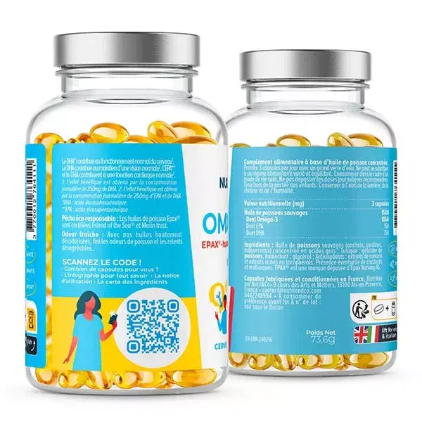 Nutri&Co Omega3 Huile de Poissons Sauvages EPAX® Haute Concentration 120 gélules