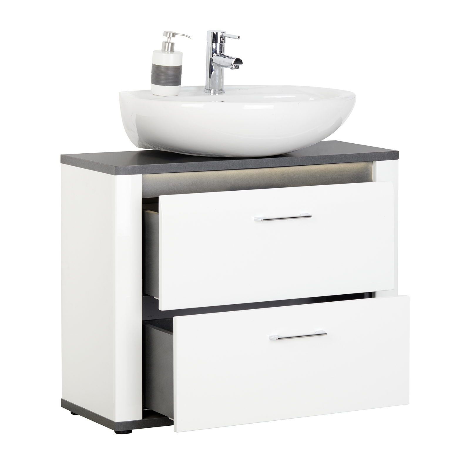 Luca Bessoni Waschbeckenunterschrank ALASSIO - weiß Hochglanz - Matera dunkel - 80 cm breit