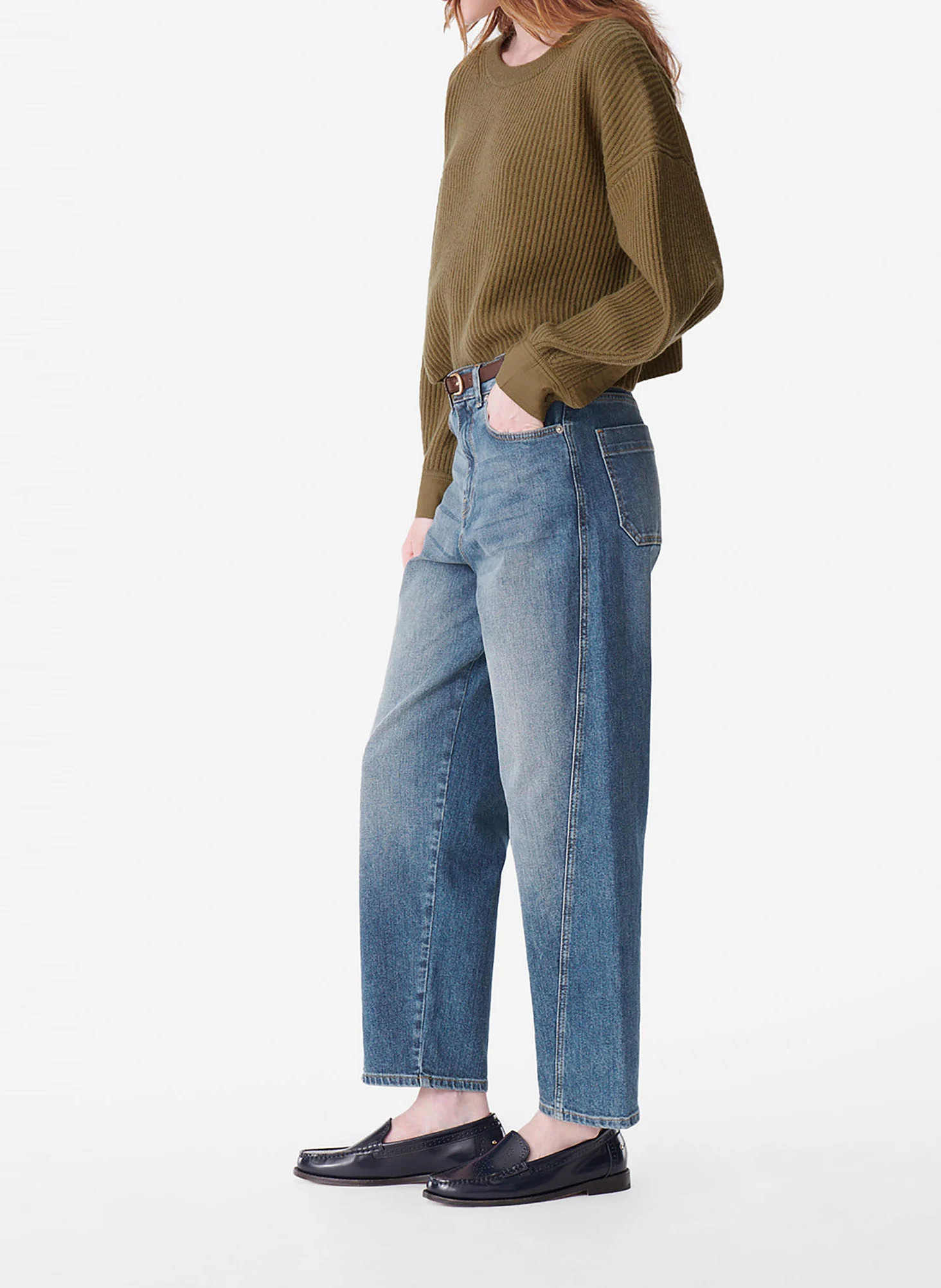 CALEB - Jean boyfriend cropped en coton stretch | Bleu