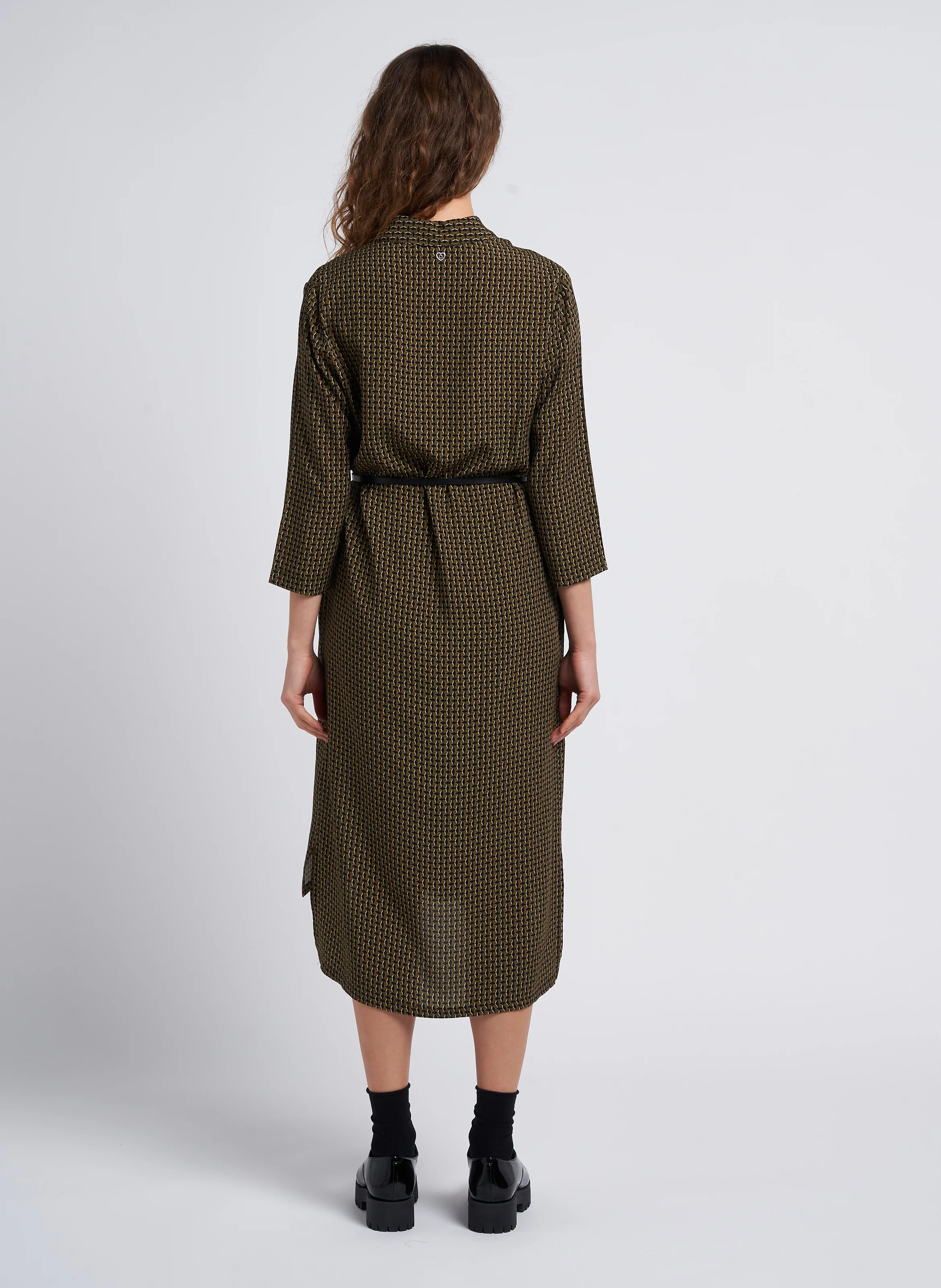Robe midi col classique imprimée| Vert