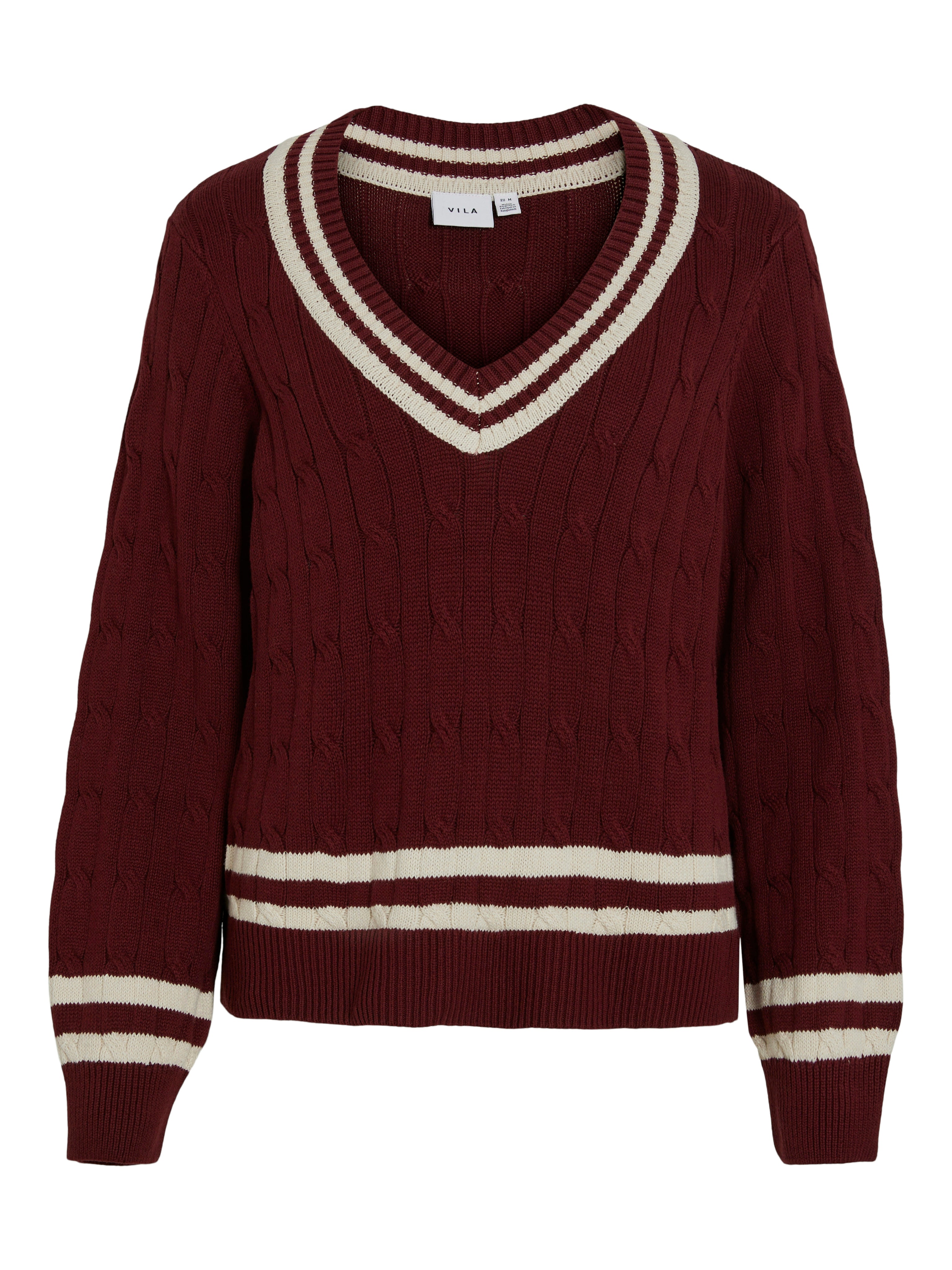 Vila  Visena L/S V-Neck striktrøje - Cabernet