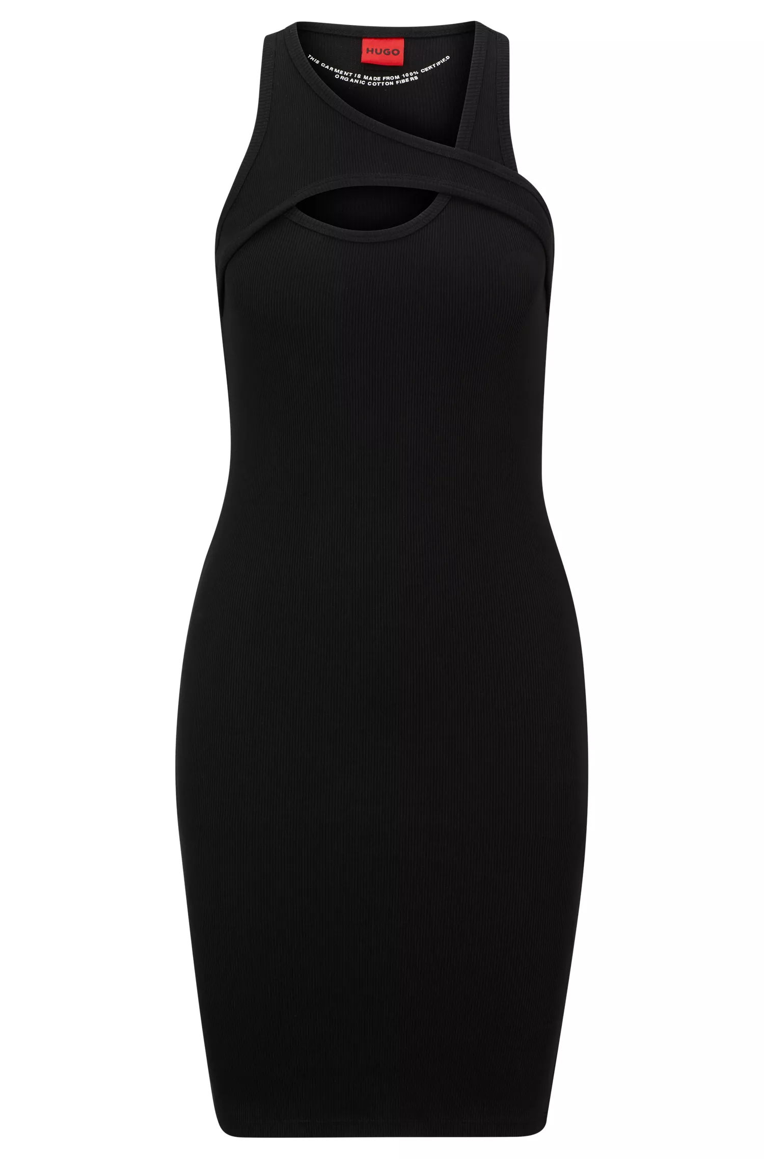 Vestido HUGO vermelho em algodão elástico com detalhes vazados.