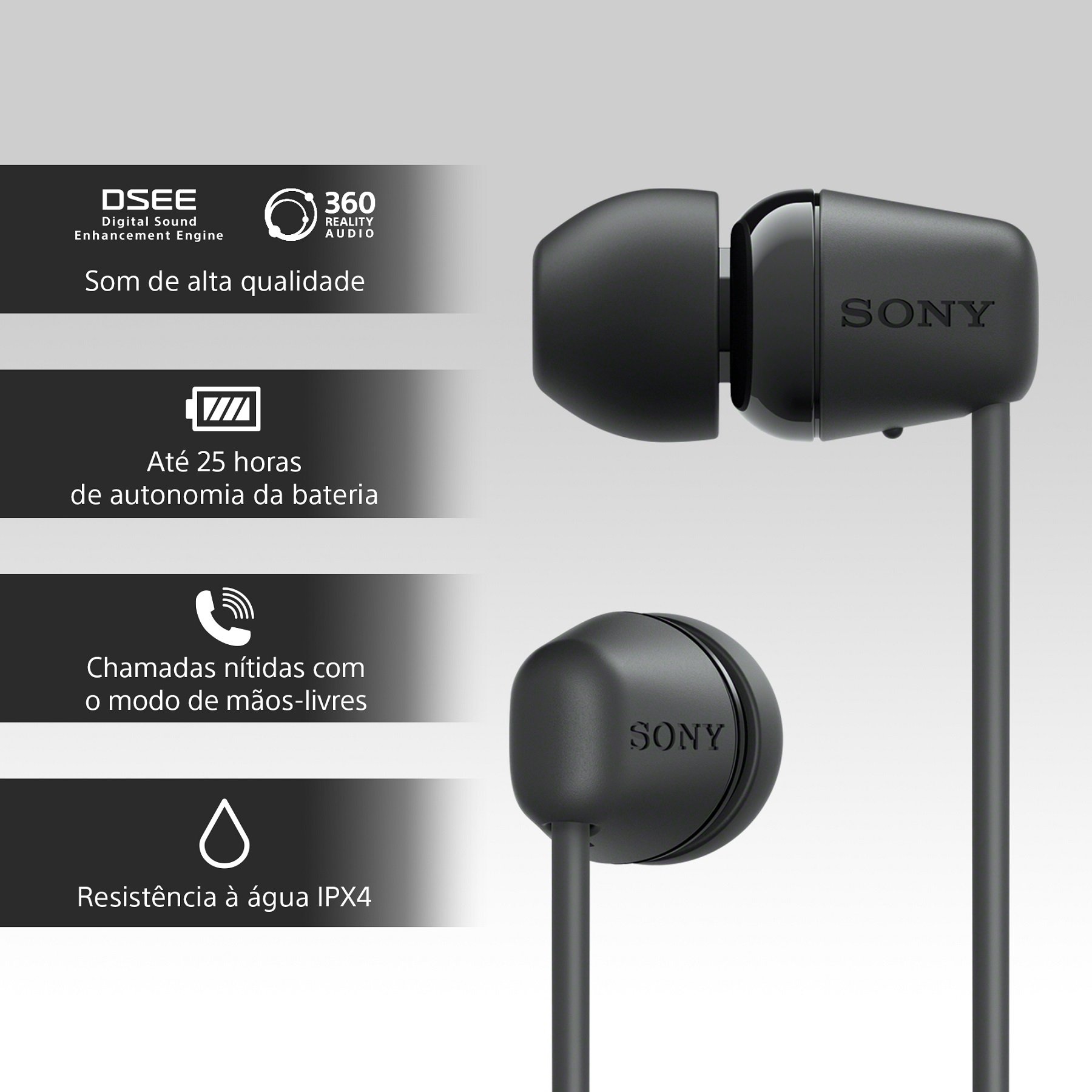 AURICULARES SEM FIO SONY WIC100B.CE7 PRETO