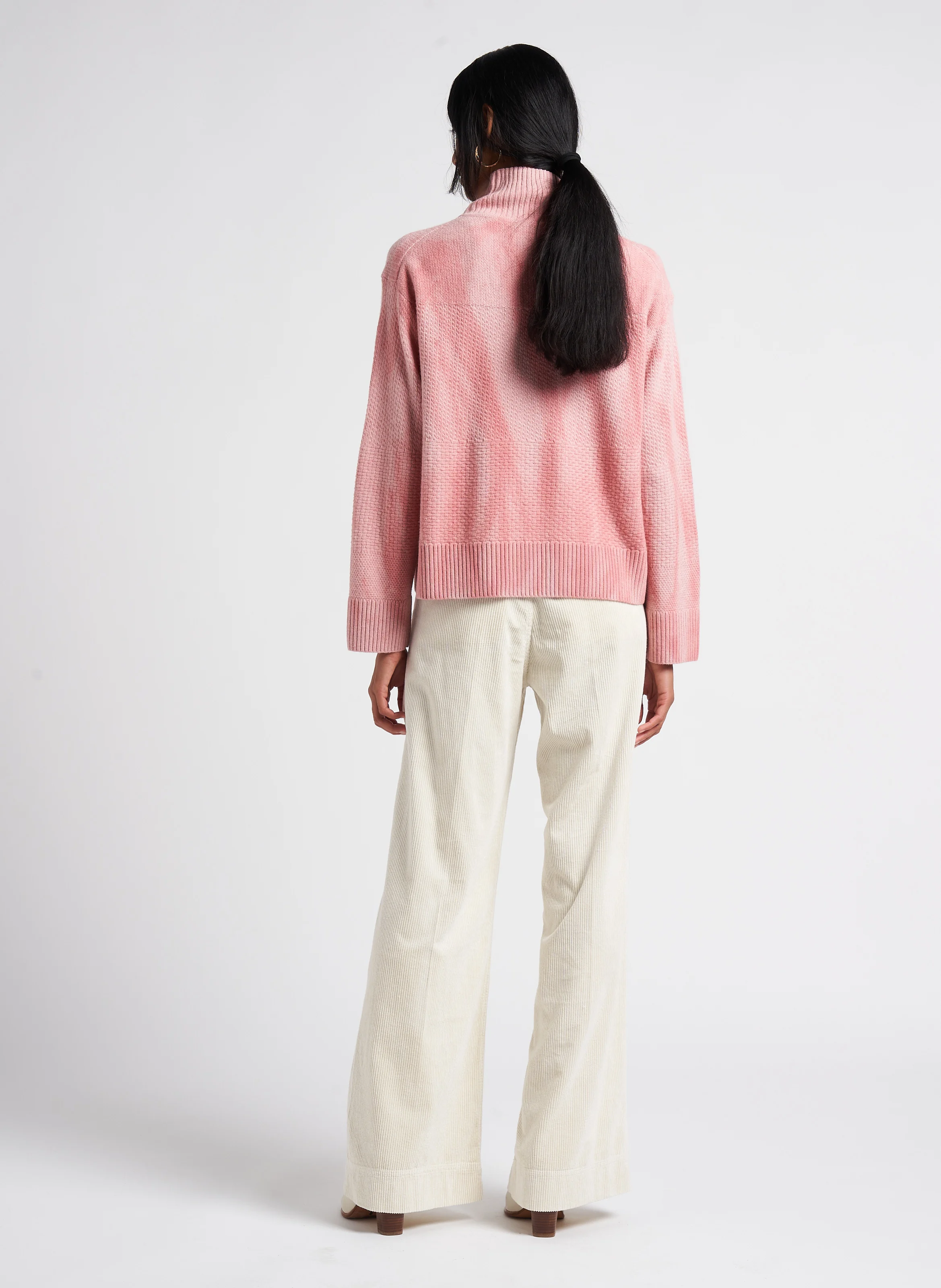 Pull col montant en laine mélangée ample | Rose