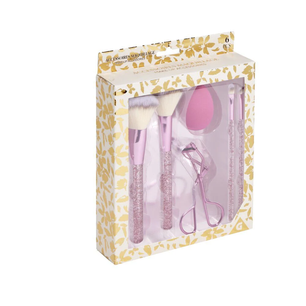 Kit accessoires maquillage 6 pièces beige ou rose - 2 coloris