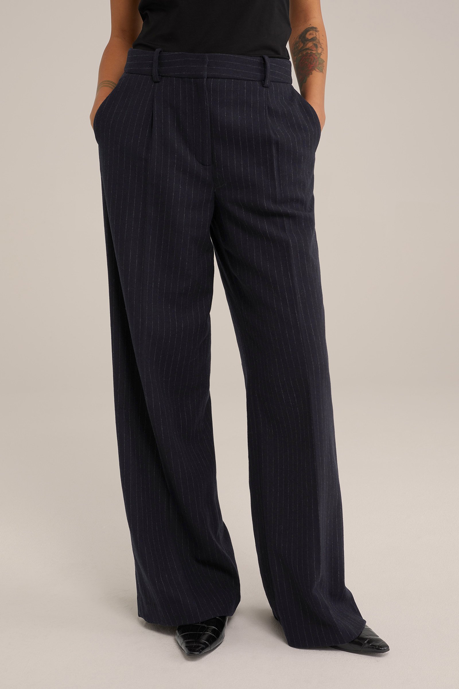 wide leg pantalon van wolmix WE Fashion Donkerblauw