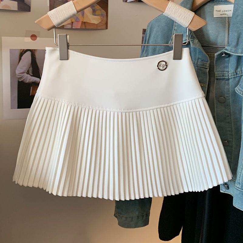 AstroSwirl - Hoge taille effen accordeon geplooide mini A-lijn rok