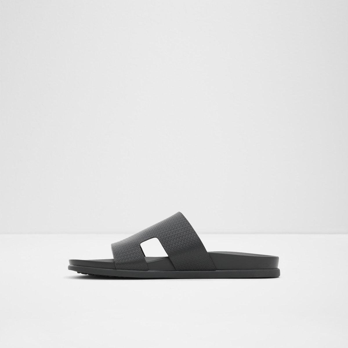 Mondi Black Leather Embossed Men Slides