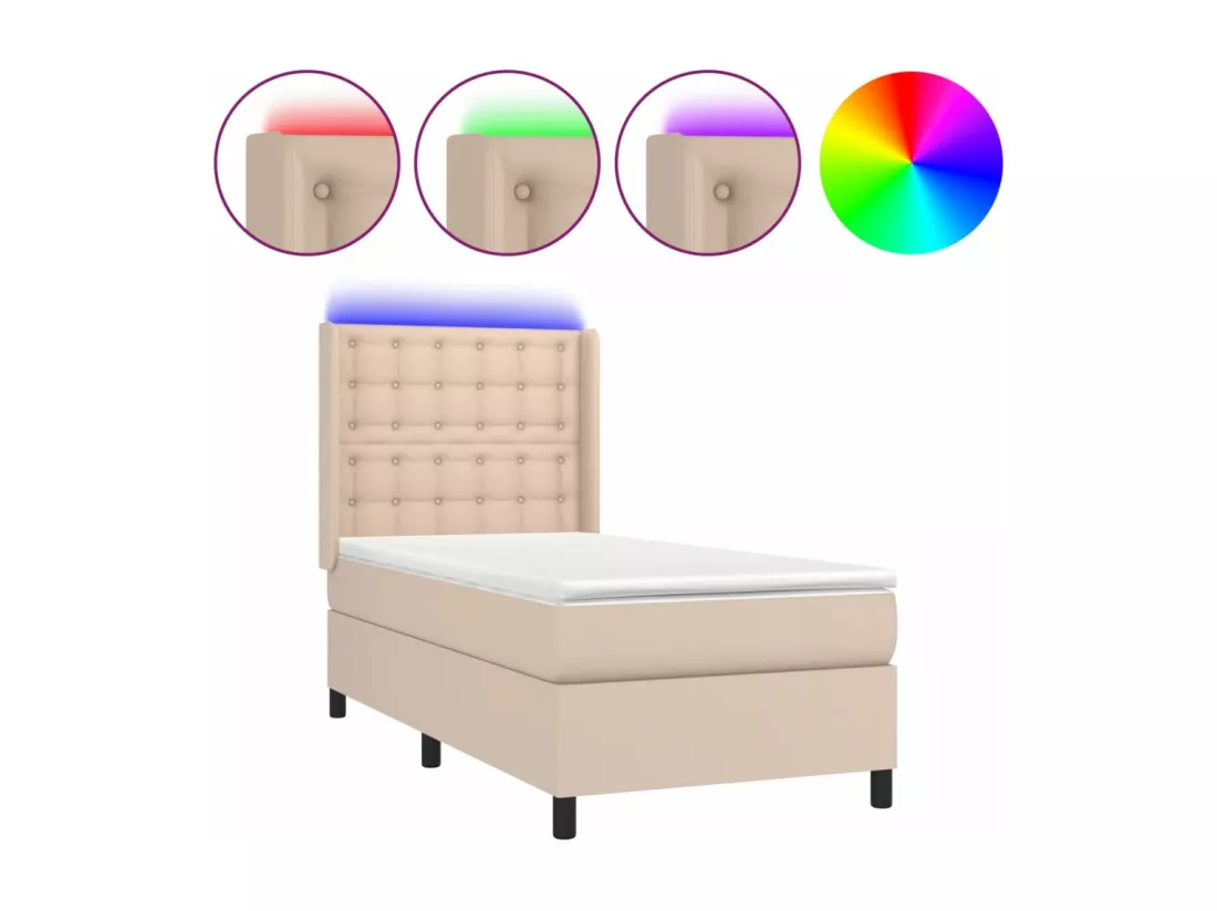 Sommier tapissier matelas LED Cappuccino 100x200 cm Similicuir