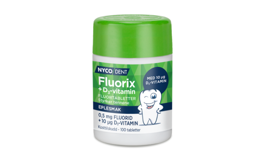 Nycodent Fluorix fluortabletter 0,5mg m/ vitamin D3 eplesmak 100 stk