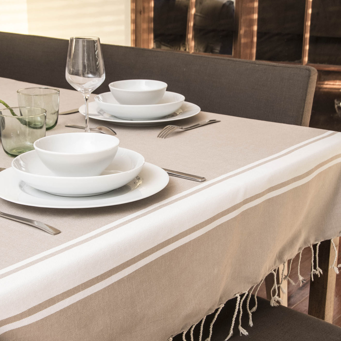 Febronie Nappe 100% Coton 200 g/m² Saint-Tropez beige/blanc