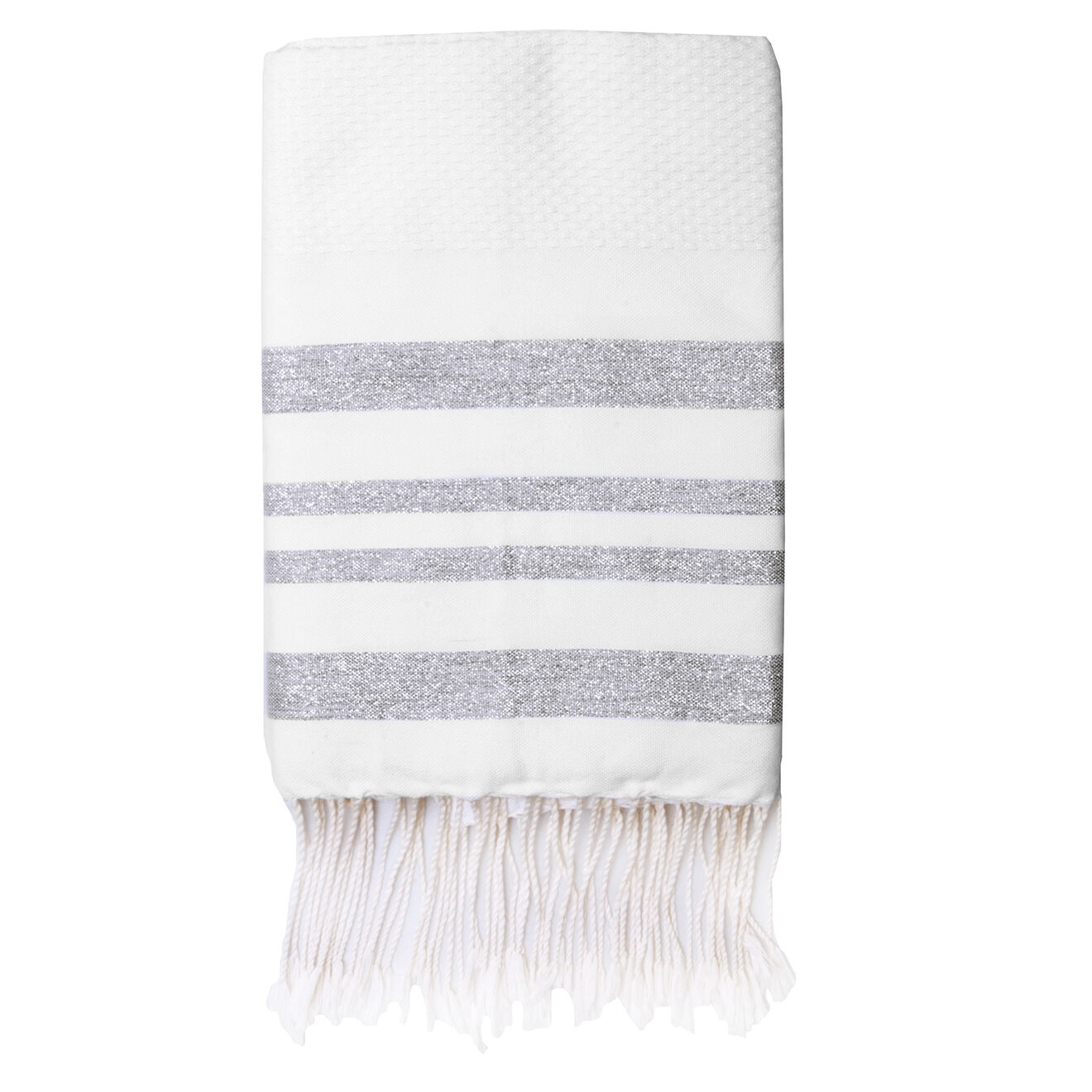 Febronie Fouta Nid d'Abeille Lurex Hamptons blanc/argenté - 100x200 cm