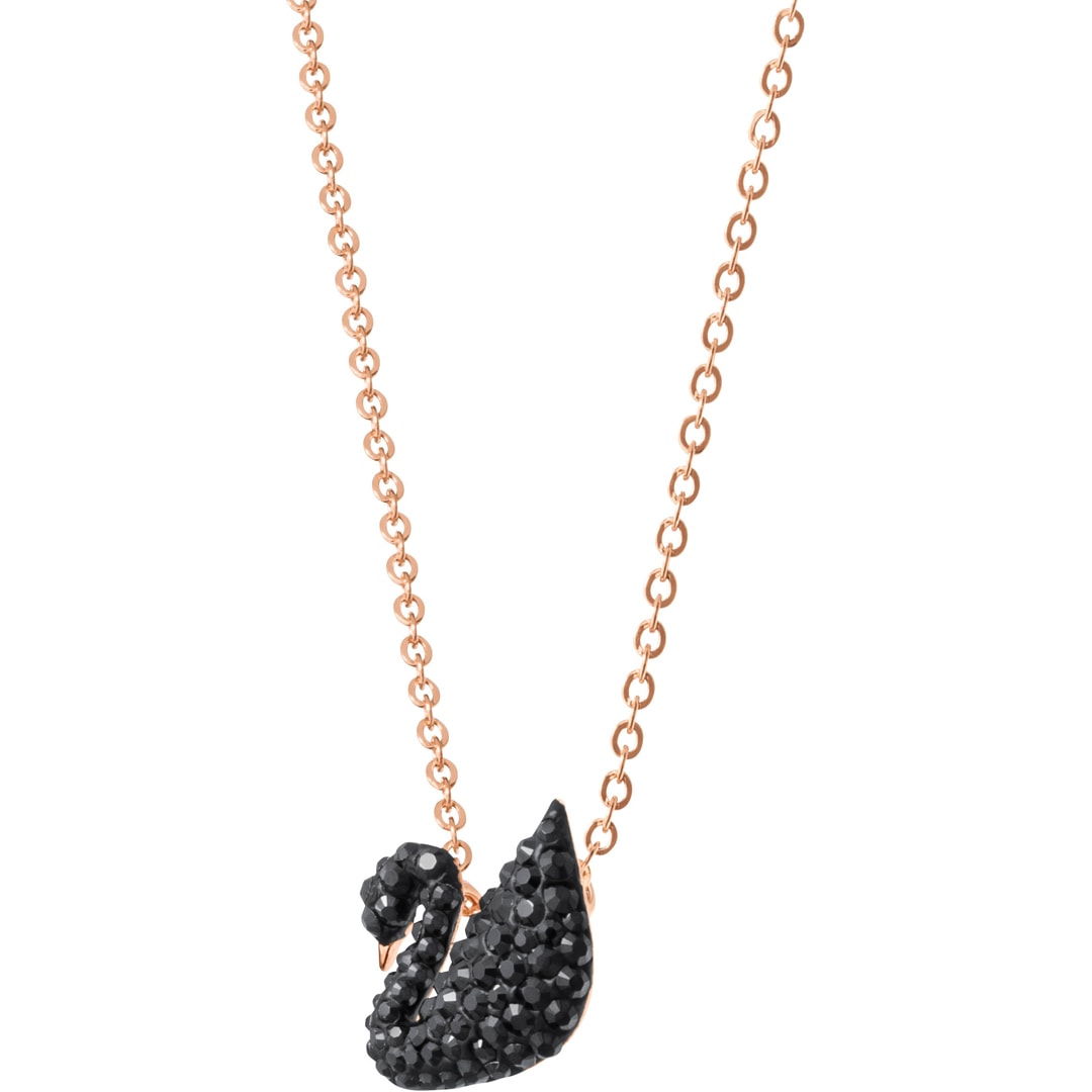 Swarovski Iconic Swan Halskette, schwarz, rosé vergoldet