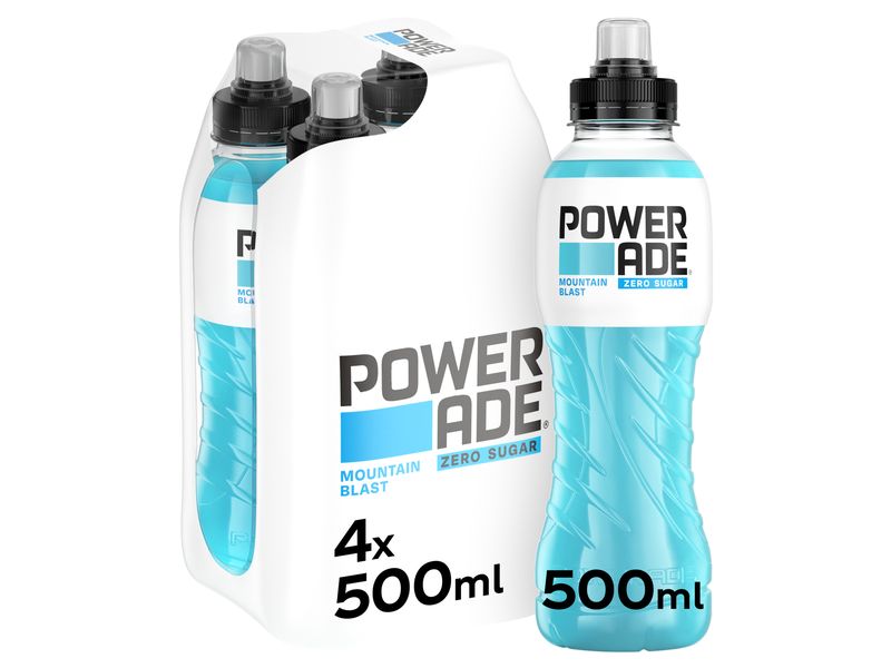 Powerade Sportgetränk Mountain Blast Zero 4 x 0.5 l Kalorienfreies Fitnessgetränk mit Beerenaroma