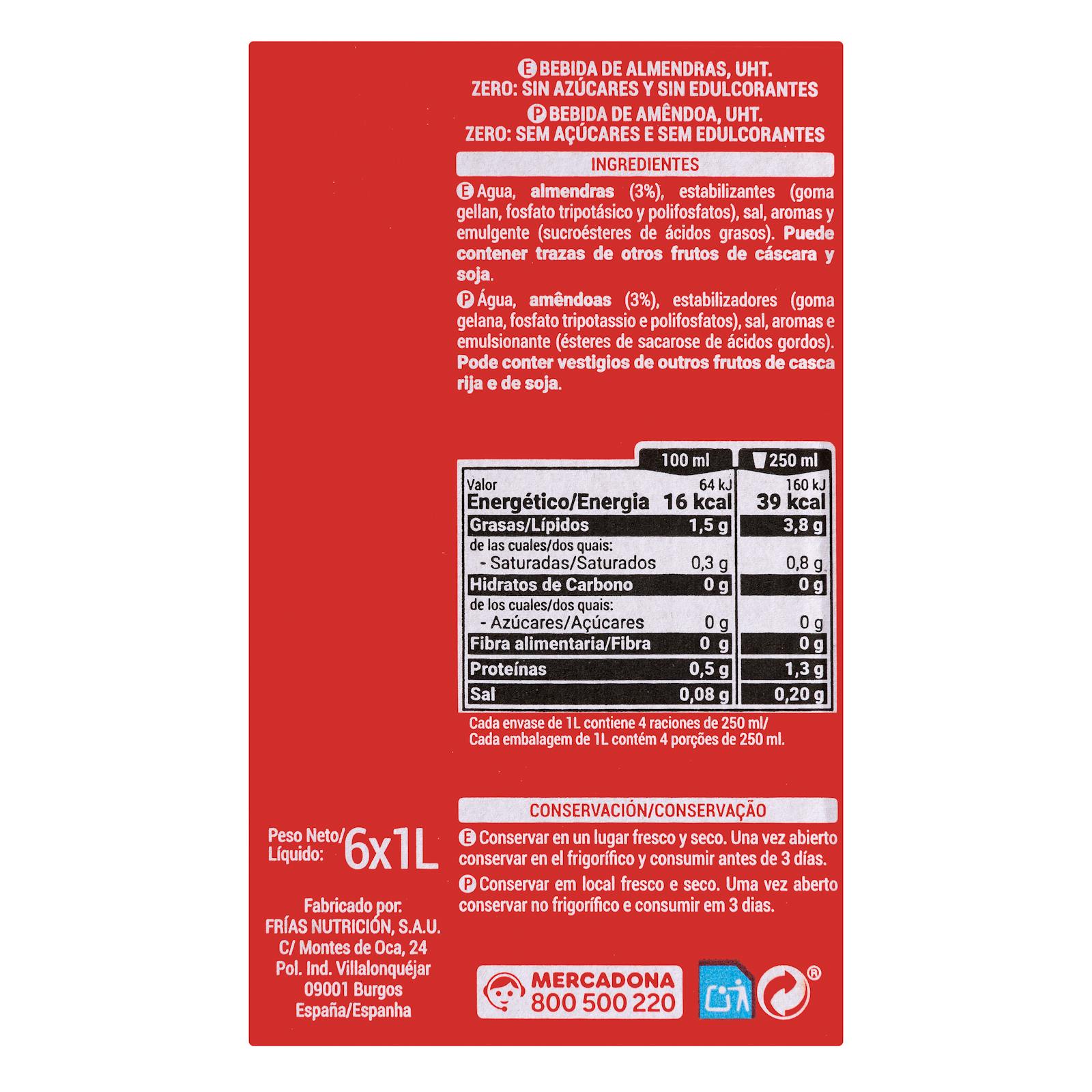 Boisson aux amandes sucrées 0% Hacendado