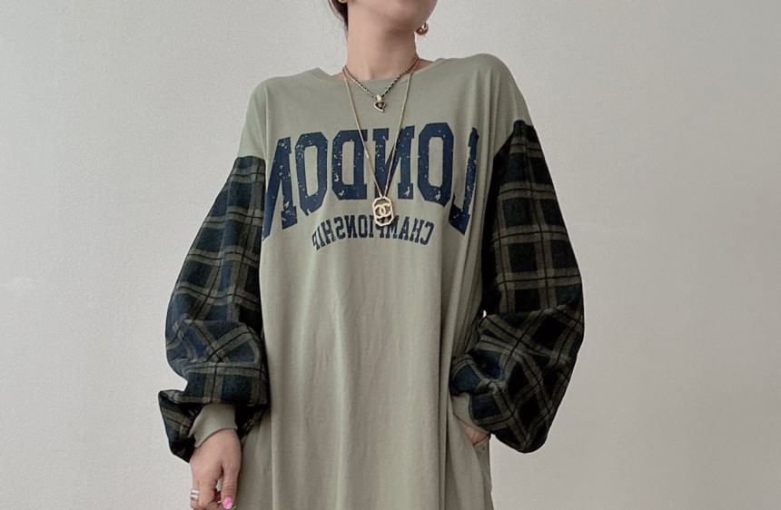 Coris - Maxi-sweatjurk met pofmouwen, ronde hals en letters