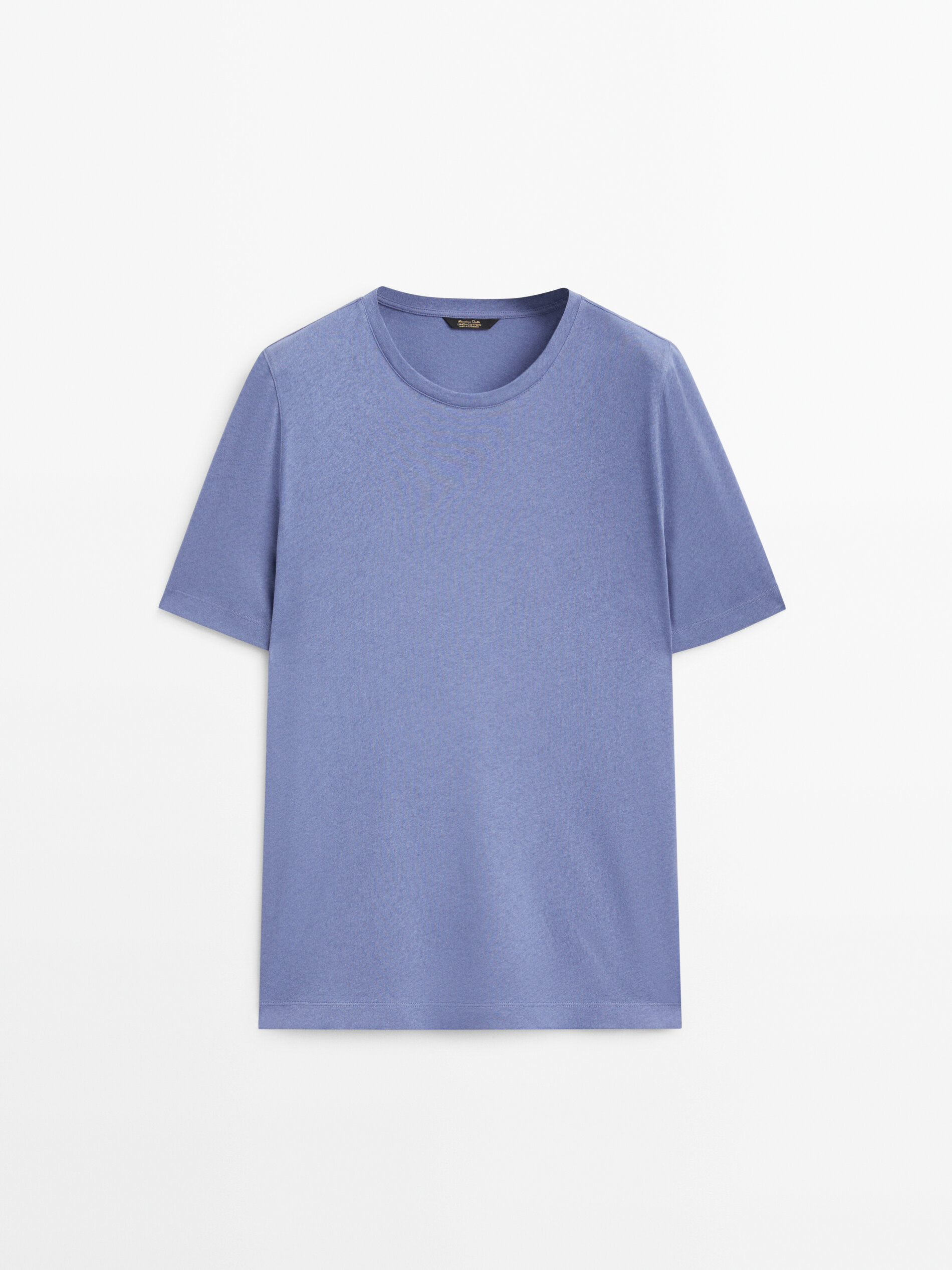 Camiseta de manga curta em mistura de linho e algodão - AZUL ESCURO