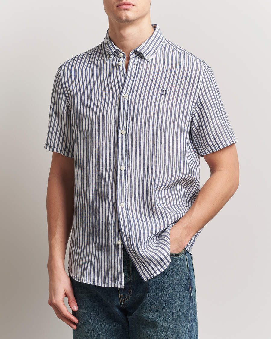 Les Deux Kris Linen Short Sleeve Shirt Ivory/Blueprint