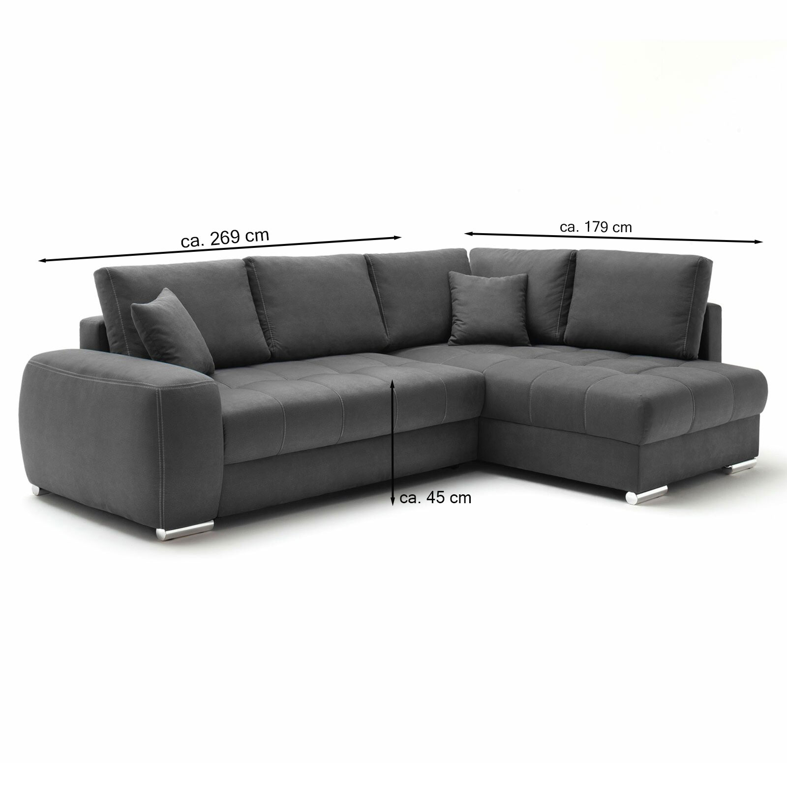 Ecksofa - graphit - Boxspringfederung - Dauerschläfer - Chromfüße