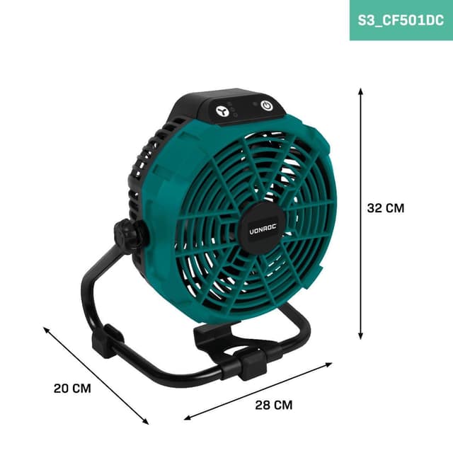 VONROC Ventilator 20V – hybrid akku og strøm drevet | Inkl. 4.0Ah akku og oplader