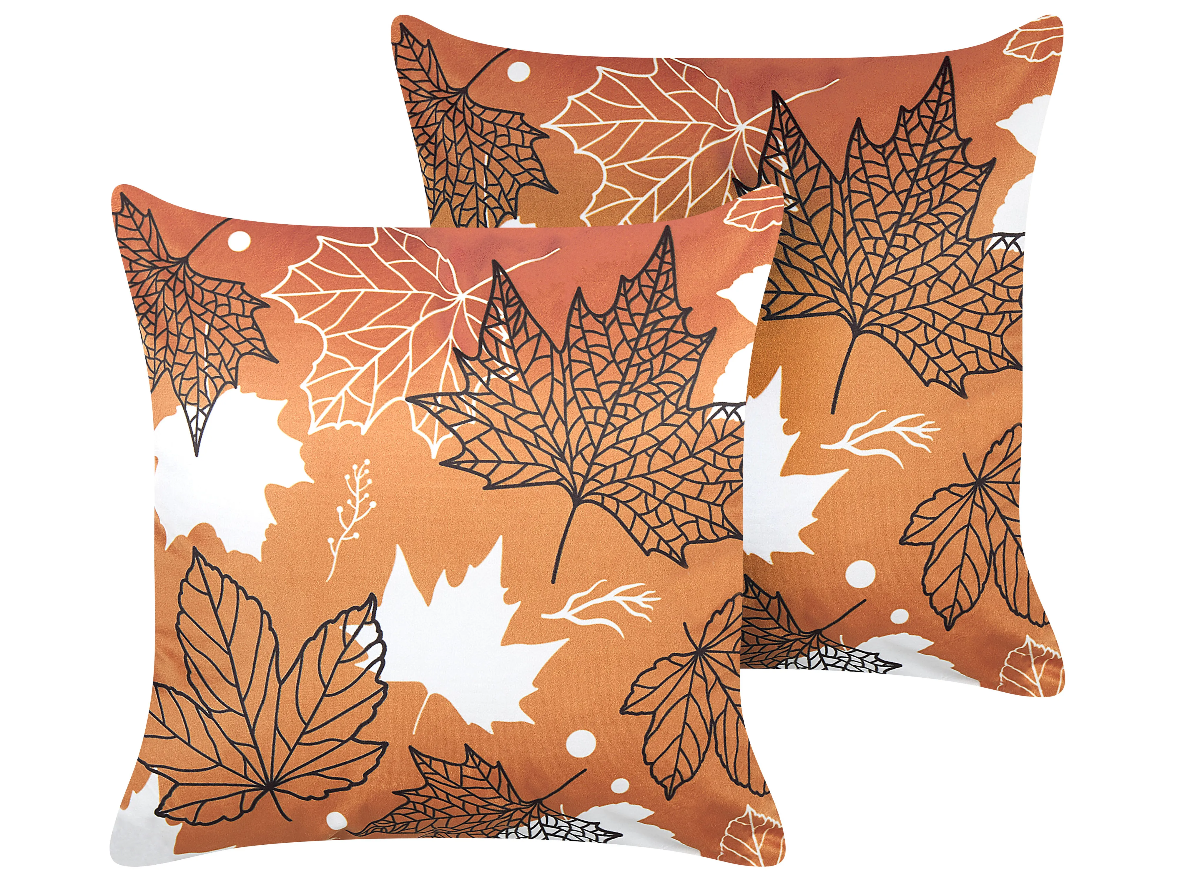 Set van 2 sierkussens POINSETTIA Fluweel 45 x 45 cm Oranje bladpatroon