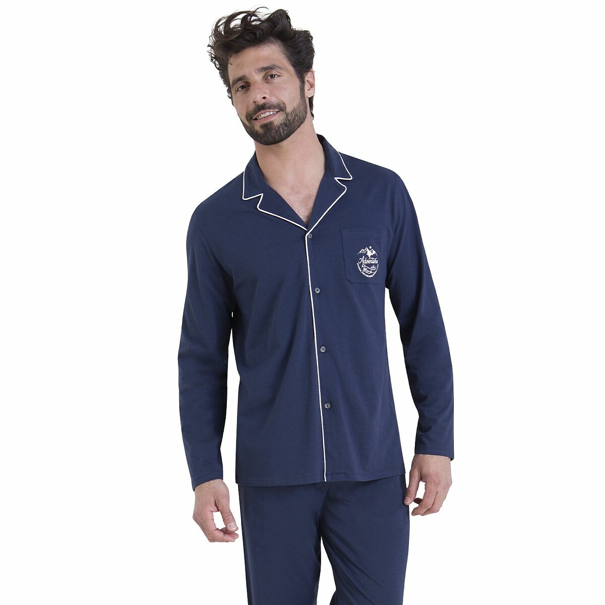 ATENA<br>Pijama comprido de algodão, gola de camisa
