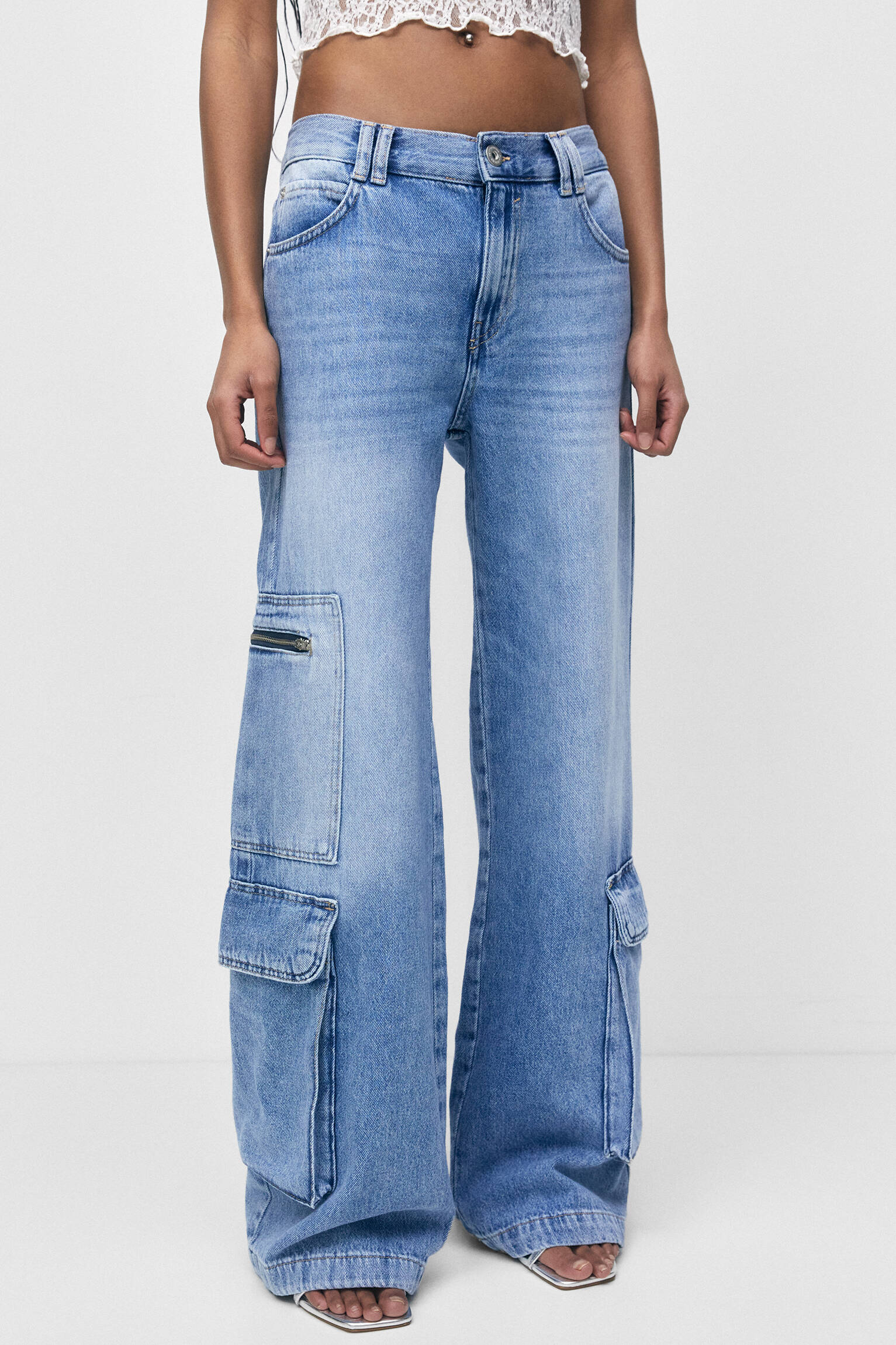CALÇA CARGO DE CINTURA BAIXA - AZUL ESCURO