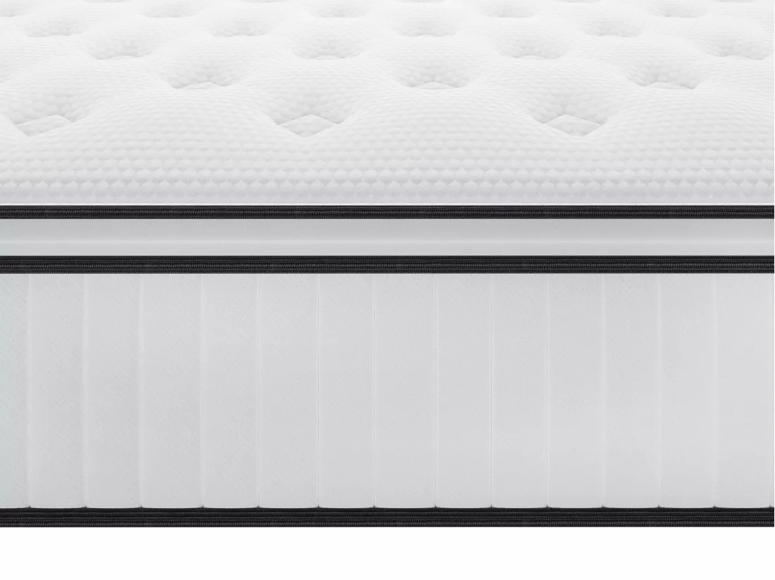 Ensemble 140 x 190 cm sommier coffre naturel clair + matelas ressorts ensachés surmatelas intégré ép.28cm - AMERICAN DREAM de YSMÉE