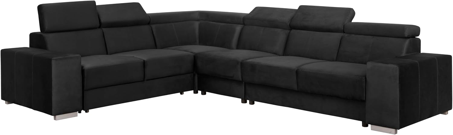 FORNIRO Alma Ecksofa L-Form mit Schlaffunktion – 330x265x85cm - Schwarz – Moderne Wohnlandschaft mit verstellbaren Kopfstützen – Stabil gebaut hoher Sitzkomfort – Viele Farben Stoffvarianten wählbar