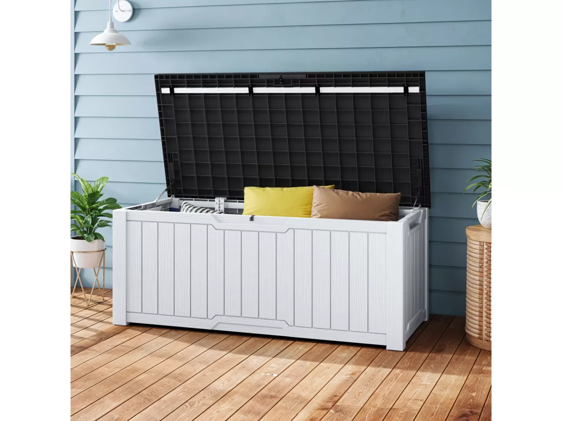 YITAHOME Boîte de rangement Extérieure - Boîte de Rangement de jardin - 142 x 67 x 69 cm - 390 L - Verrouillable - Blanc