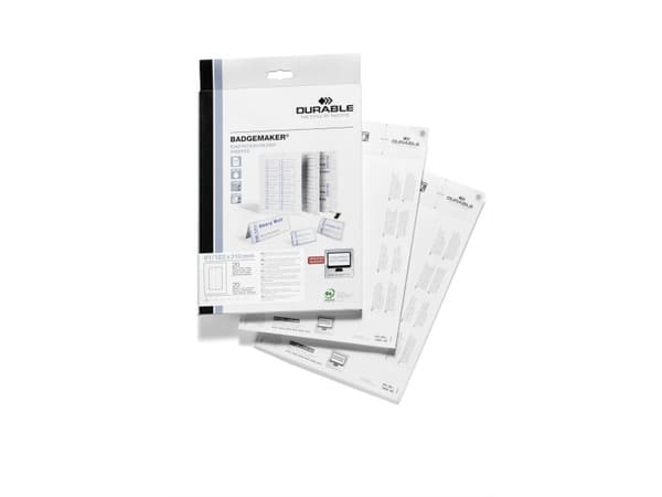 Durable for table place name holder Badge Inserts 61/122 x 210 mm, Hvit, Rektangel, 11,2 cm, 21 cm, 20 stykker