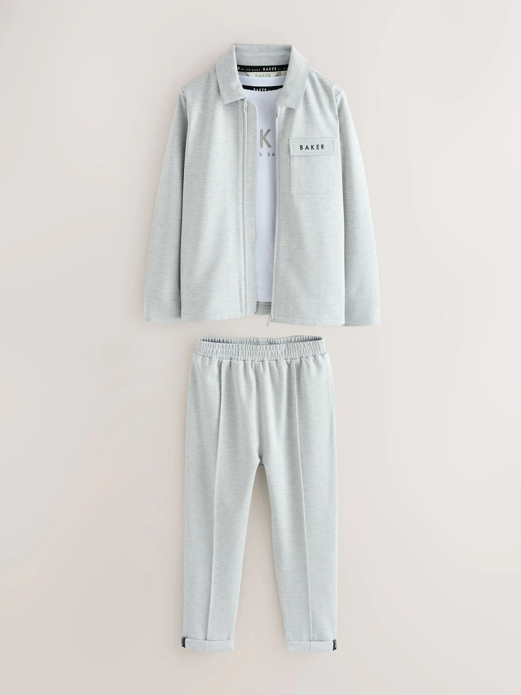 Grijs - Baker by Ted Baker 3 Piece Textured Jacket T-Shirt and Trousers Set