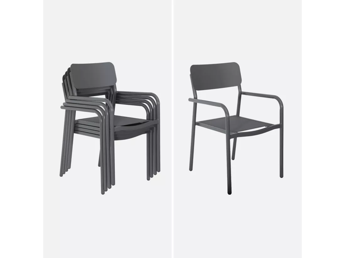 Table de jardin extensible aluminium + 8 assises anthracite. 8 fauteuils textilène. 210/300 x 100 x 75.5 cm