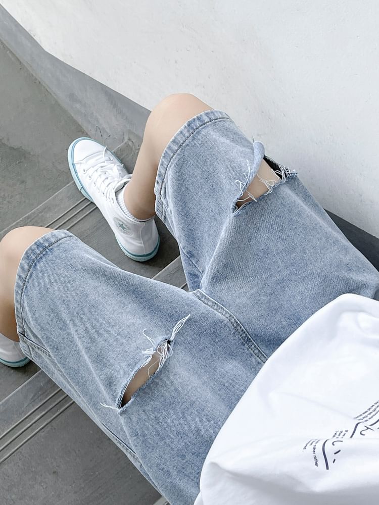 Breeson - Middelhoge denim shorts met distressed effect