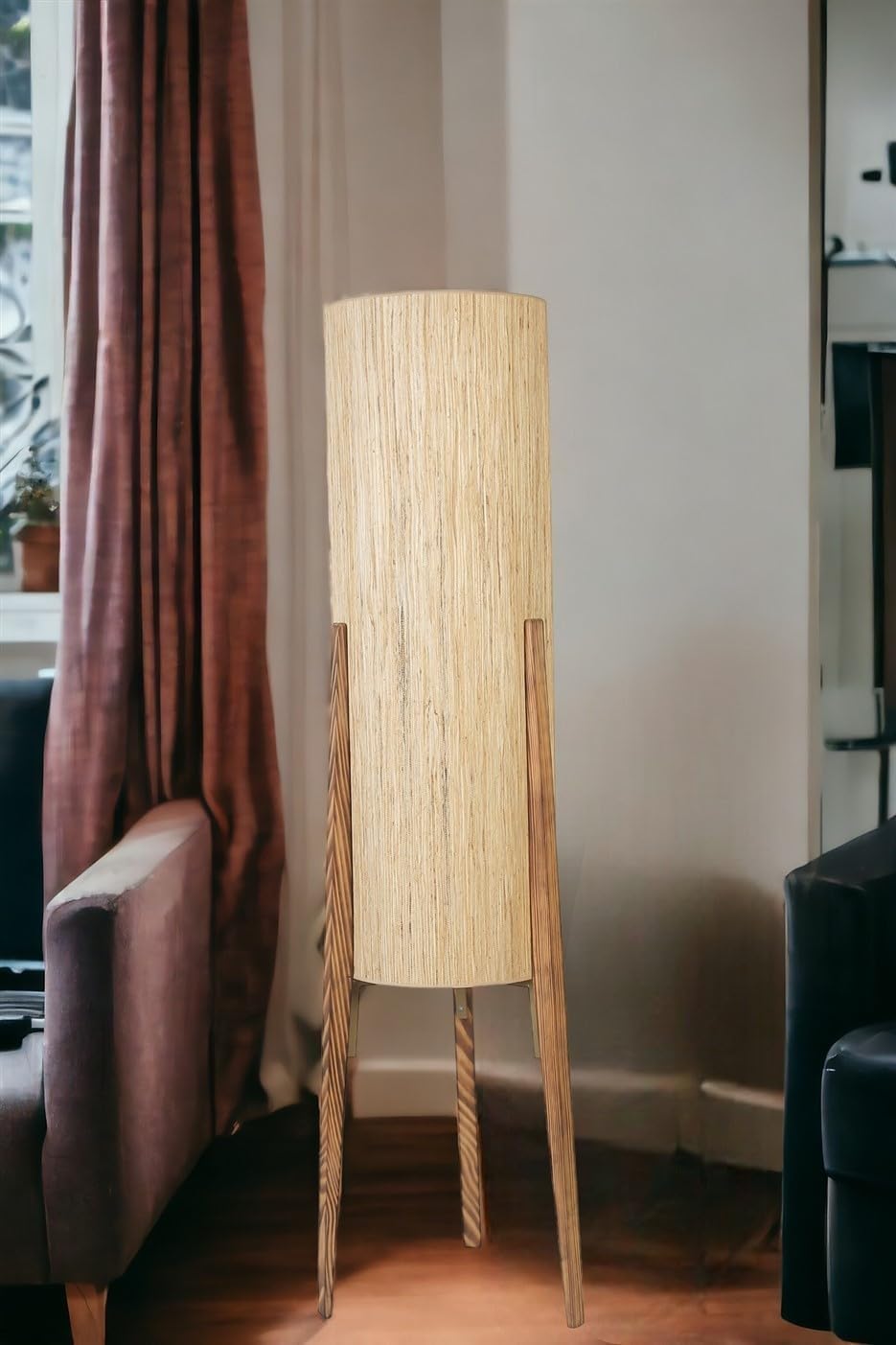 Stylish Floor Lamp with Metal & Wooden Body, 140 cm Height, 30 cm Cap Diameter, E27 Socket, Elegant Oak Finish | Perfect for Living Room & Bedroom